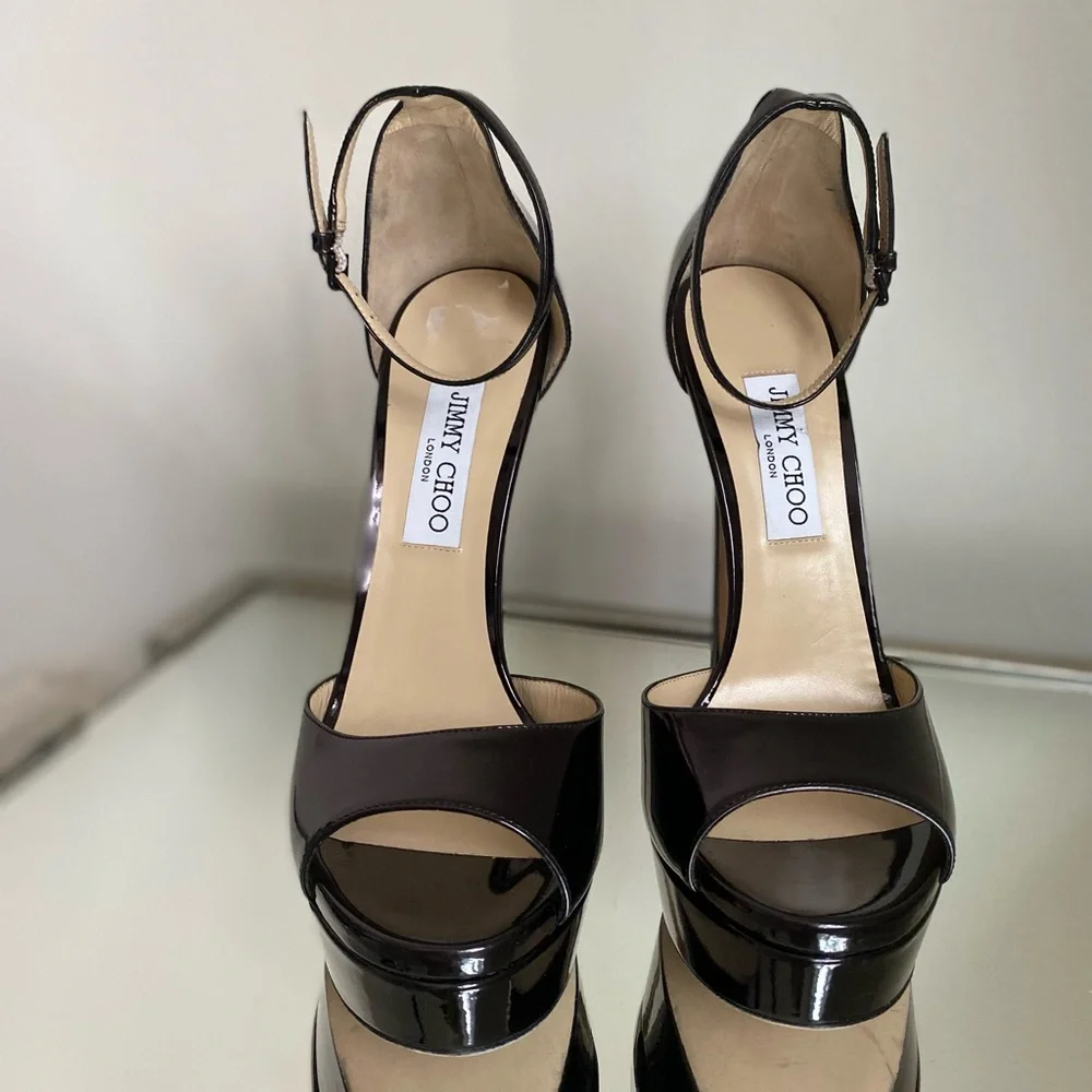 New Jimmy Choo Max 150 Black Patent Leather Open
Toe Platform Sandals 41 $1,095 - Picture 10 of 13